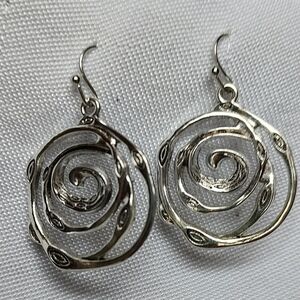 Silver Tone Dangle Swirl Portal Earrings